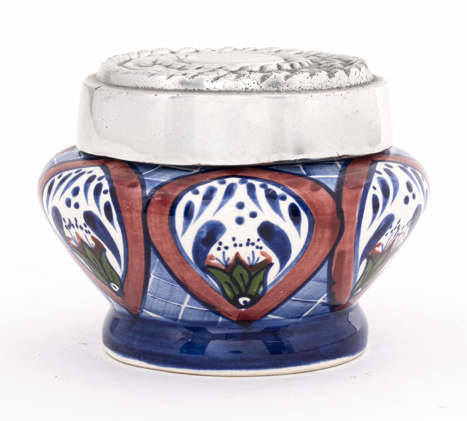 Mexican Decorative Ceramic Jar with Pewter Lid (1 of 5)