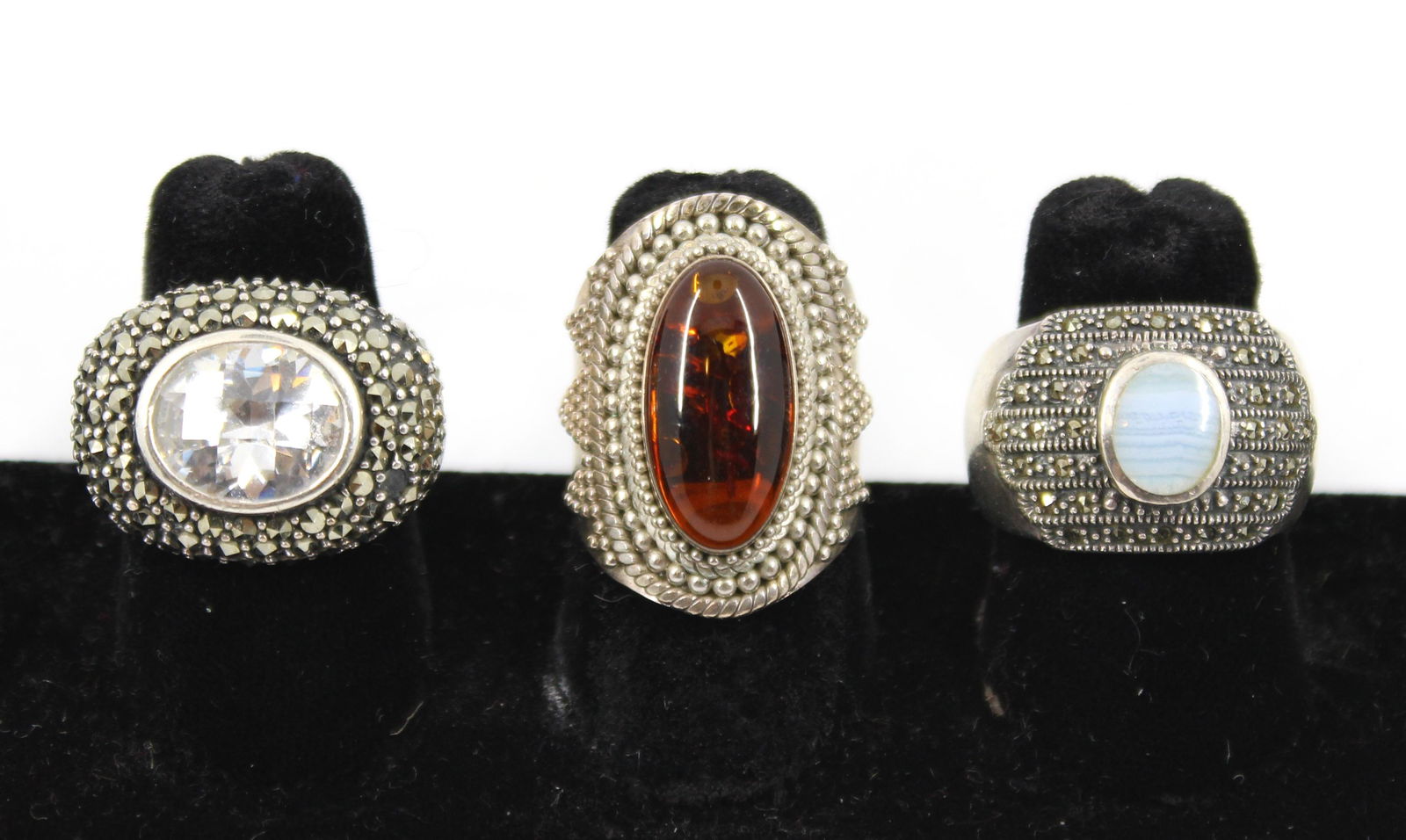 Sterling Silver Amber, Agate, & Hematite Rings (1 of 6)