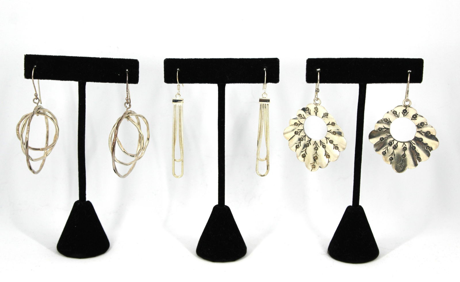 Modern Silver dangle Earrings, 3 Pairs (1 of 4)