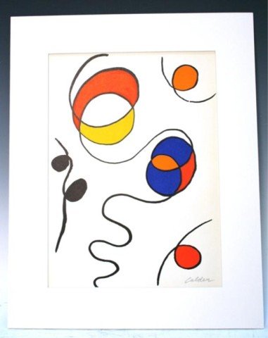 Calder " Design V" Original Color Lithograph: Alexander Calder (American, 1898-1976) Design V, Derriere Le Miroir Edition, original color lithograph, Paris; complimentary signature. National Art Guild Certificate of Authenticity included. Dimensi