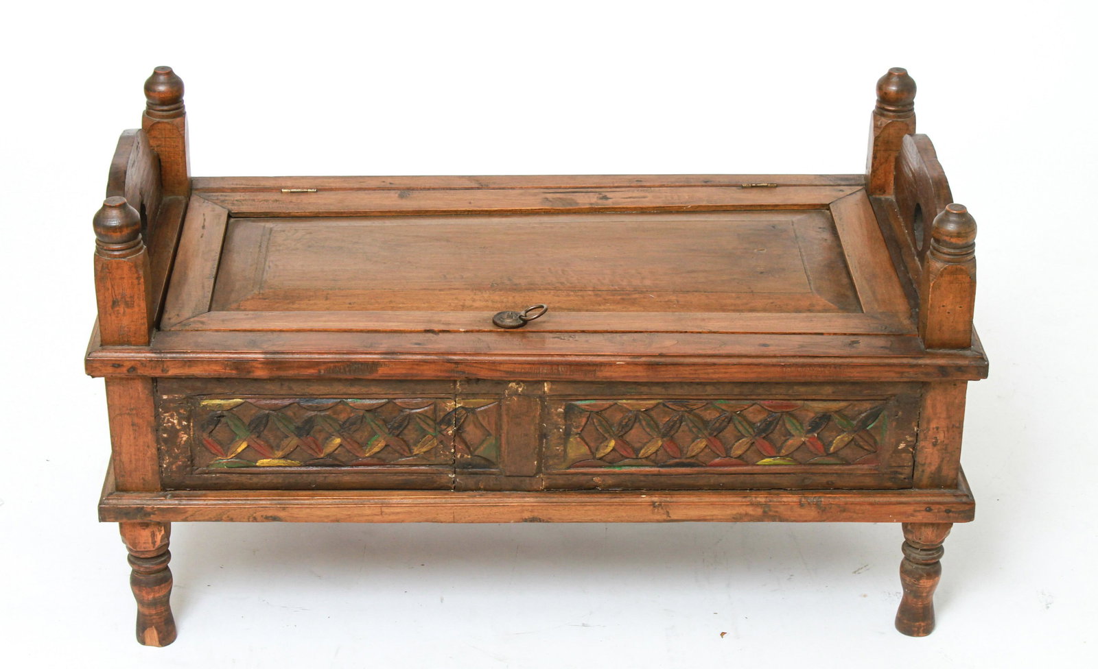Southeast Asian Polychrome Carved Wood Low Bench (1 of 5)