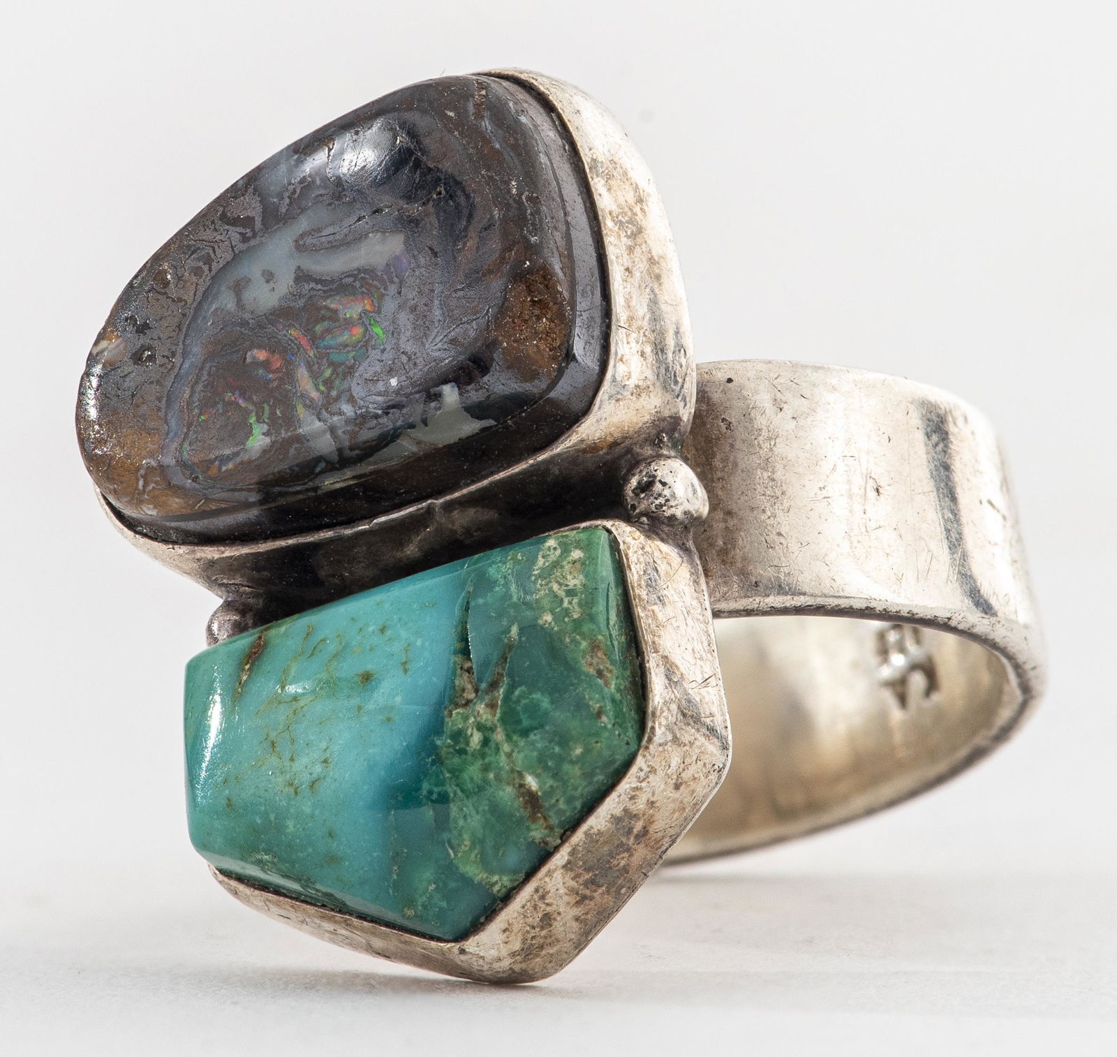 Vintage Silver Black Boulder Opal & Turquoise Ring (1 of 7)