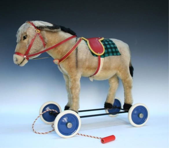 German Steiff Stuffed Toy Donkey On Wheels