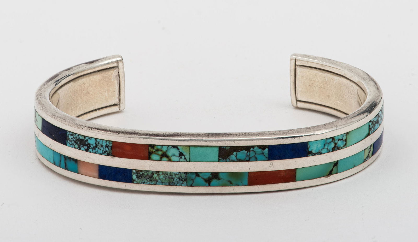 Robin Banteah Zuni Silver Gemstone Inlay Bracelet (1 of 4)