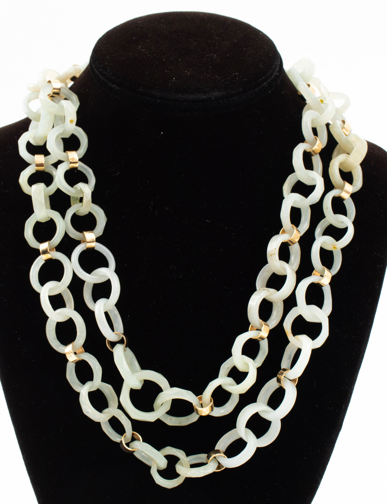 14K Gold Hand Carved Jade Link Double Necklace (1 of 7)