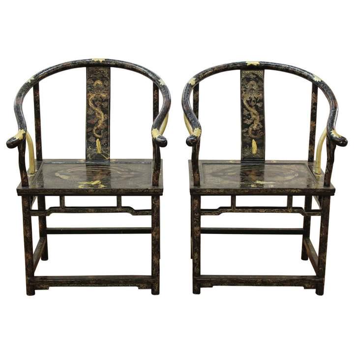 Chinese Gilt Horseshoe Back Armchairs, Pair (1 of 14)