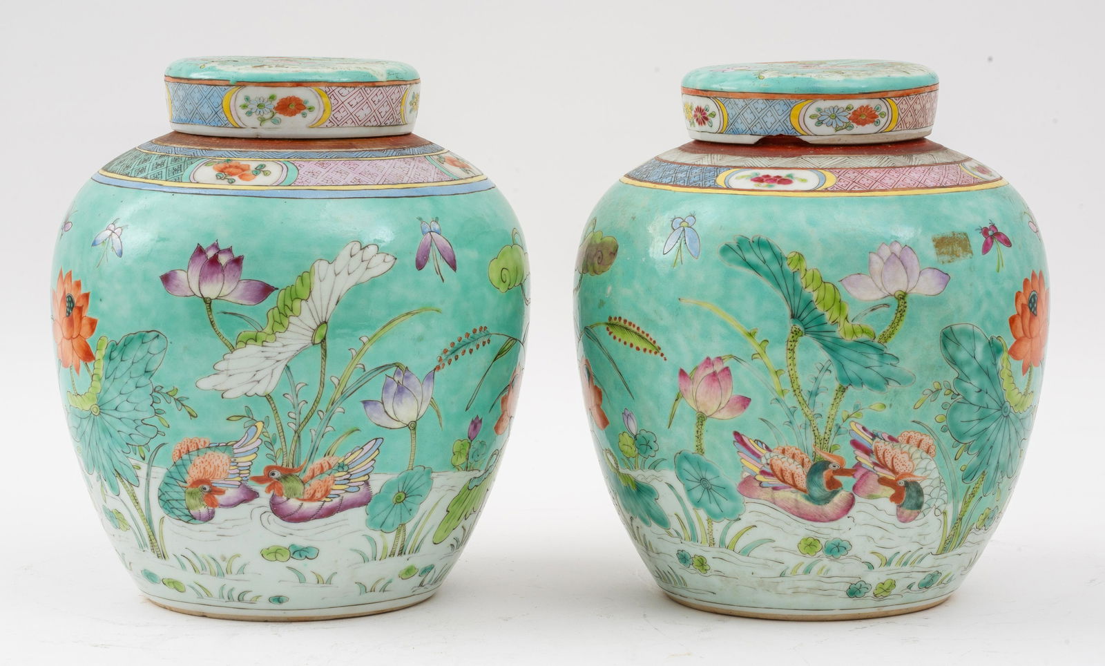 Chinese Famille Rose Lidded Ginger Jars, Pair (1 of 11)