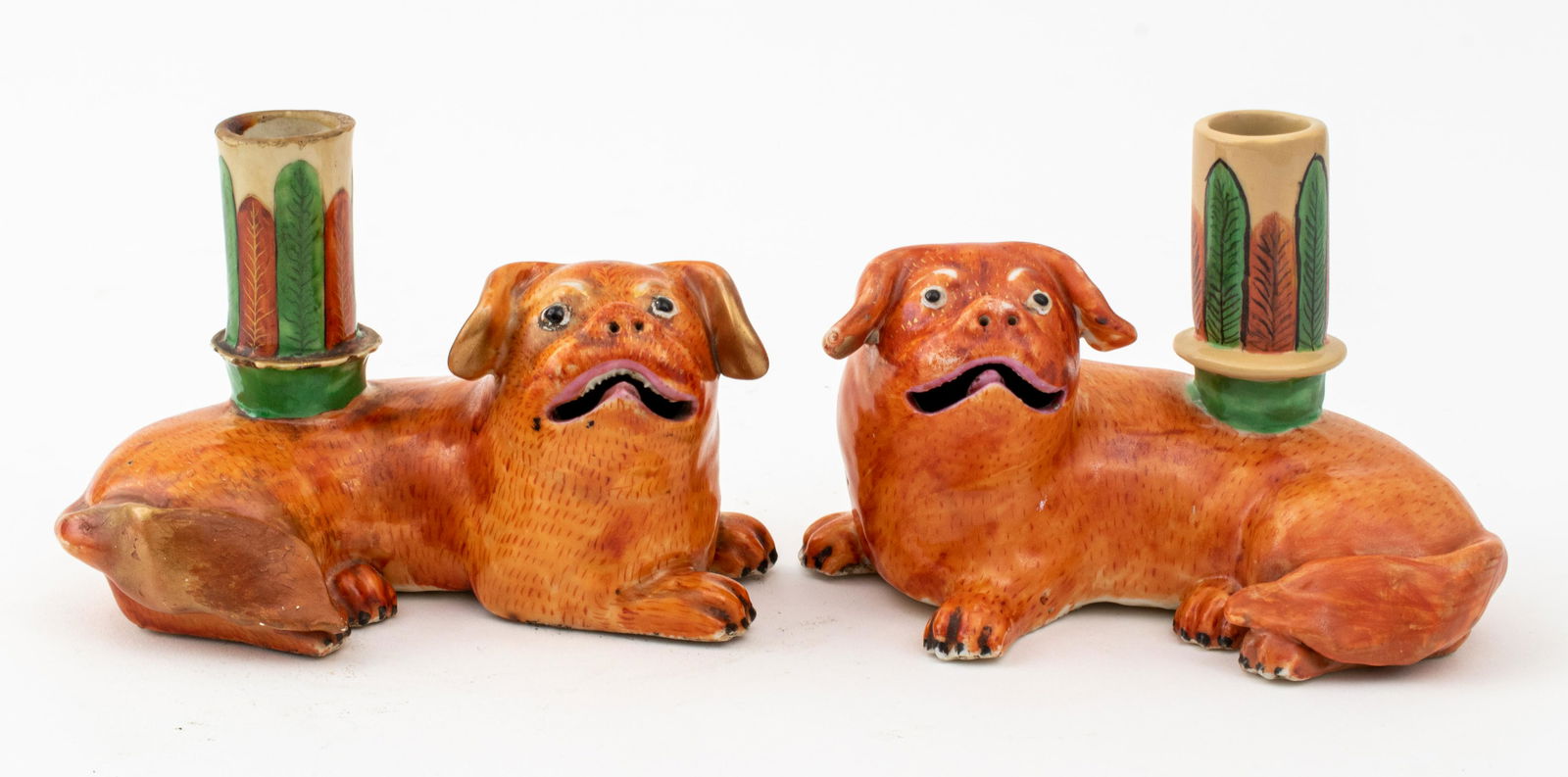 Chinese Porcelain Foo Dog Candle Holders, Pair (1 of 13)