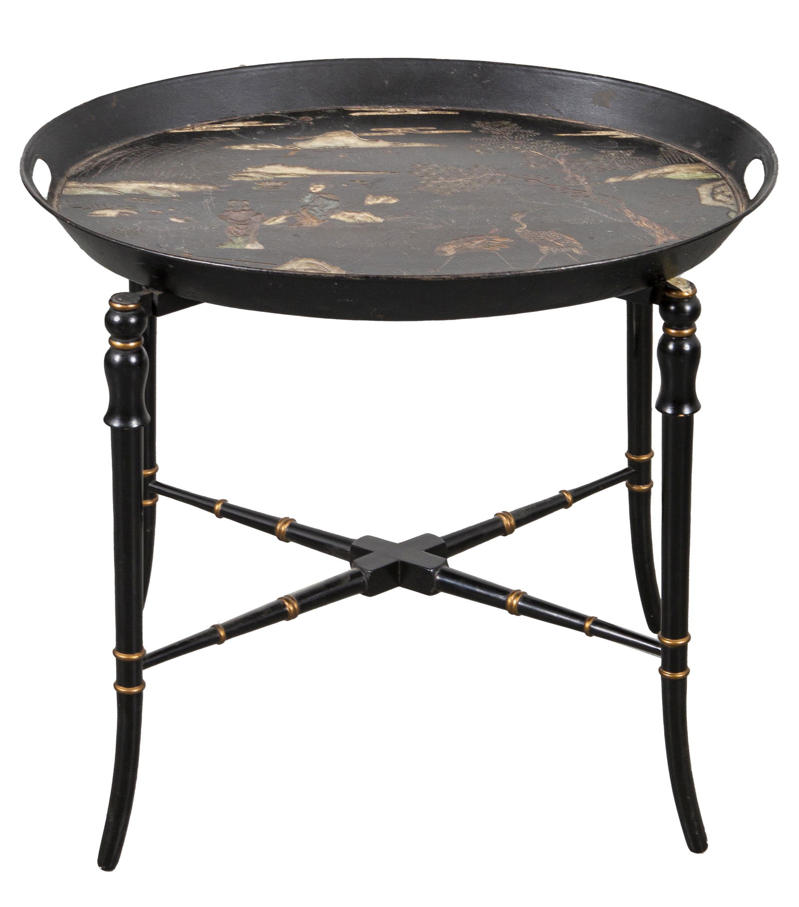 Chinoiserie Black Lacquer Oval Tray On Stand (1 of 8)
