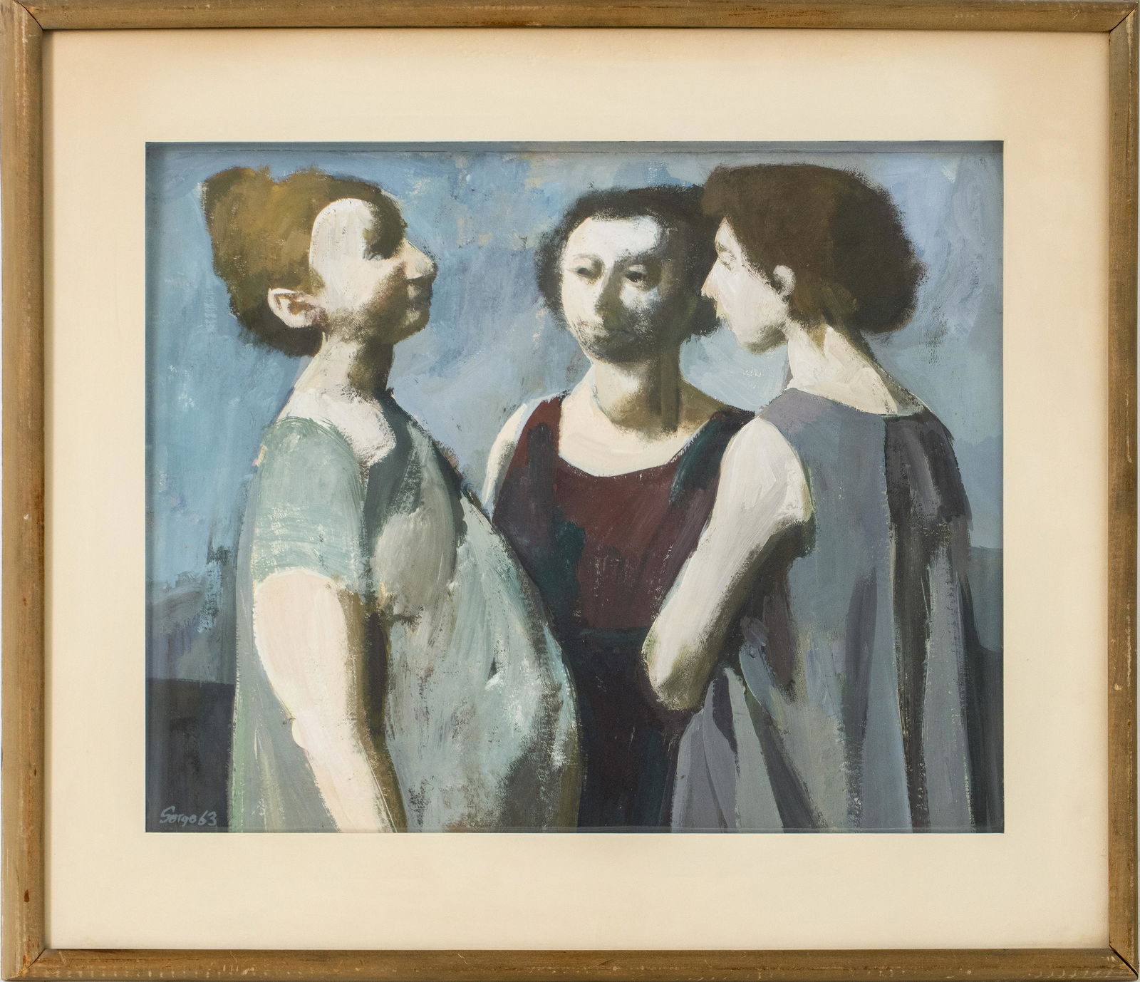 Signed Serge "Three Figures" Oil on Board 1963 (1 of 10)