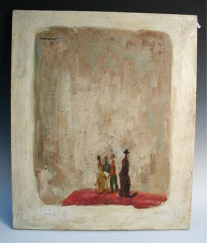 American Pascal Cucaro Oil Painting Signed: Painting of four figures by Pascal Cucaro (1915-2004), oil on canvas; signed. Dimensions: 24"L x 20"W