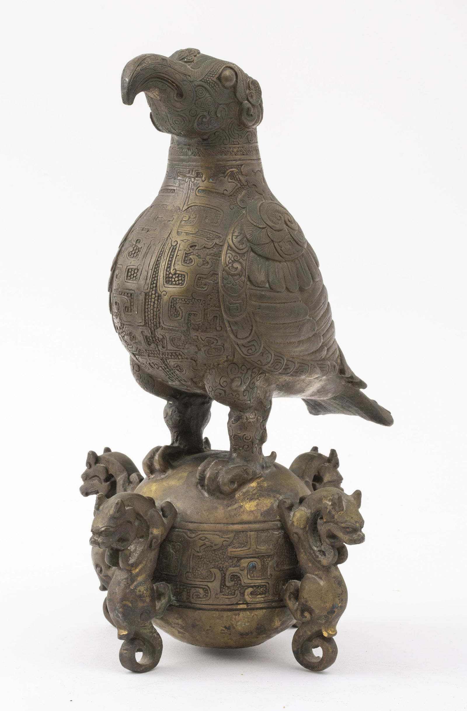 Chinese Archaistic Bronze Bird on Sphere Sculpture (1 of 12)