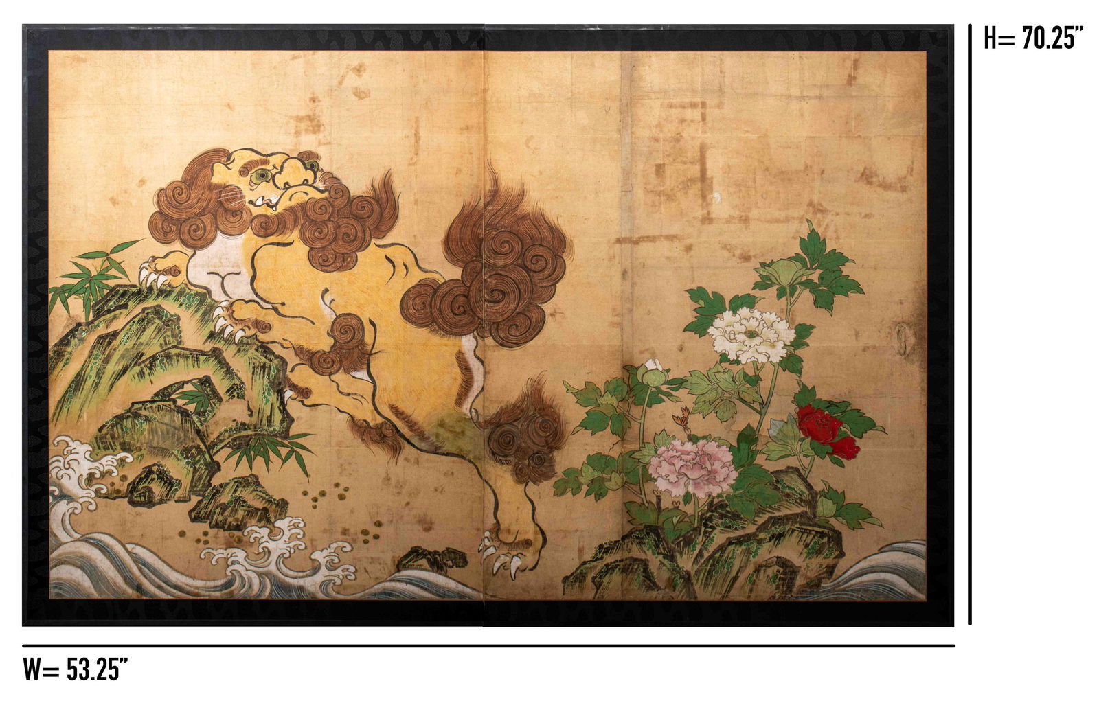 Chinese Antique Two Panel Foo Lion Folding Screen (1 of 16)