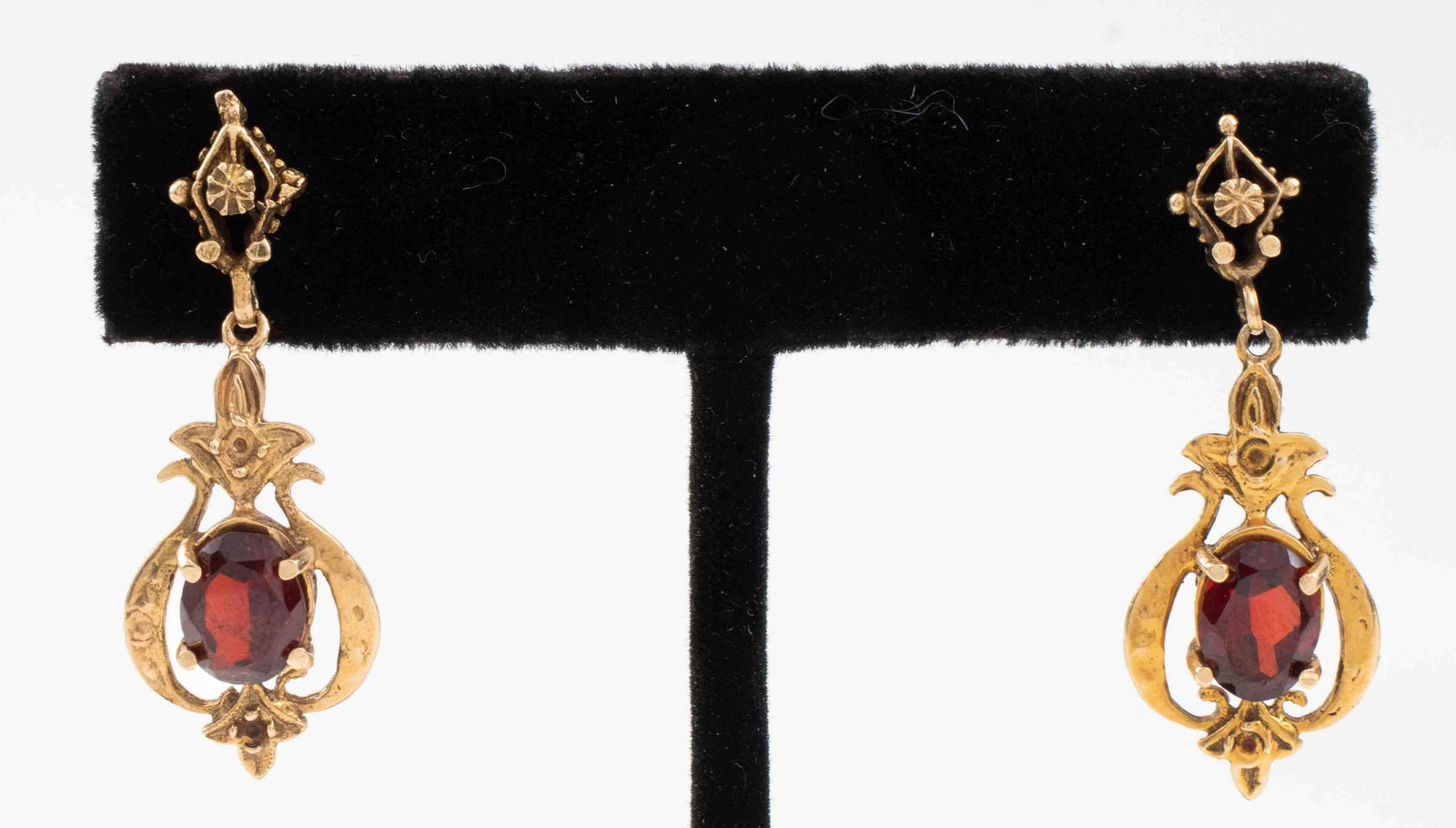 Victorian Revival 14K Gold Garnet Drop Earrings (1 of 7)
