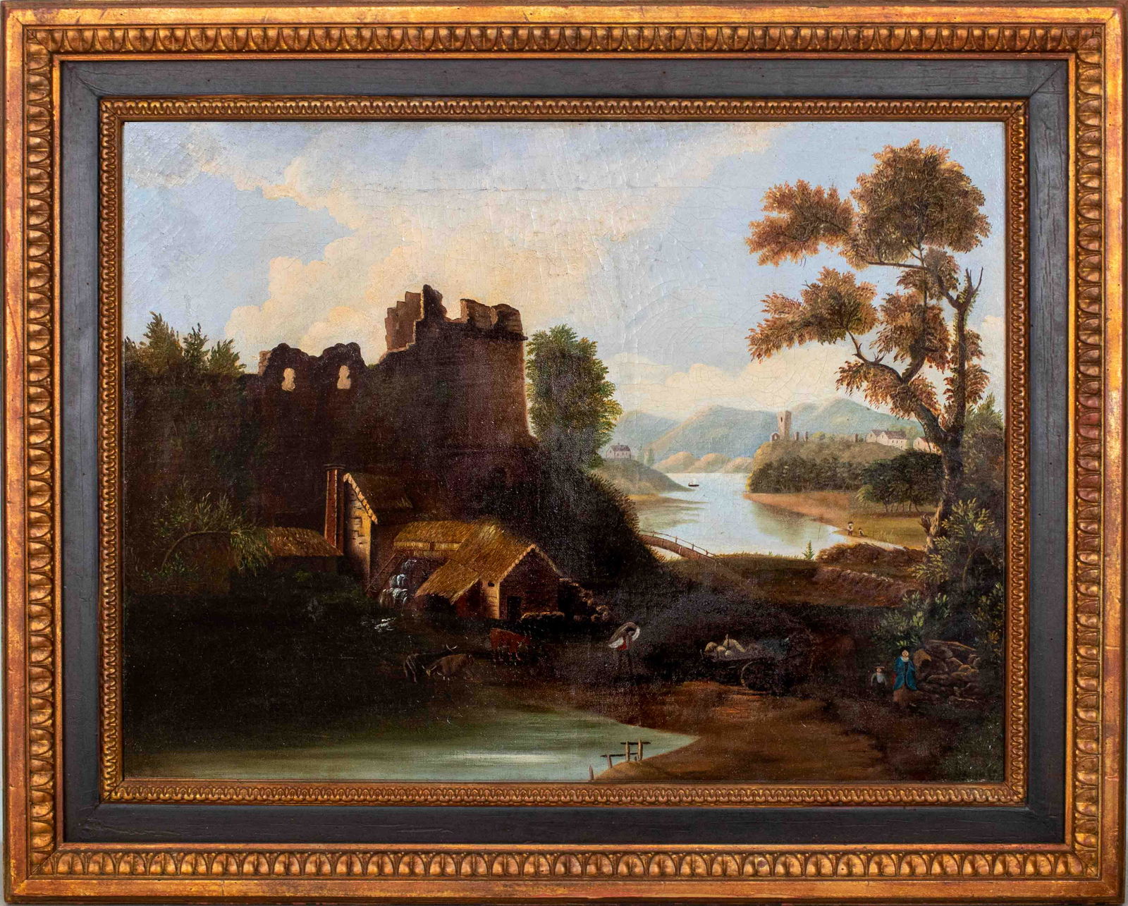 French School Village Scene Oil on Canvas (1 of 15)