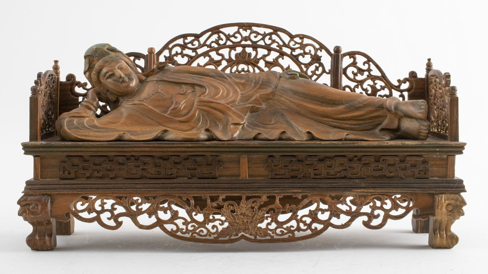 Chinese Wood Reclining Guan Yin on Day Bed (1 of 11)