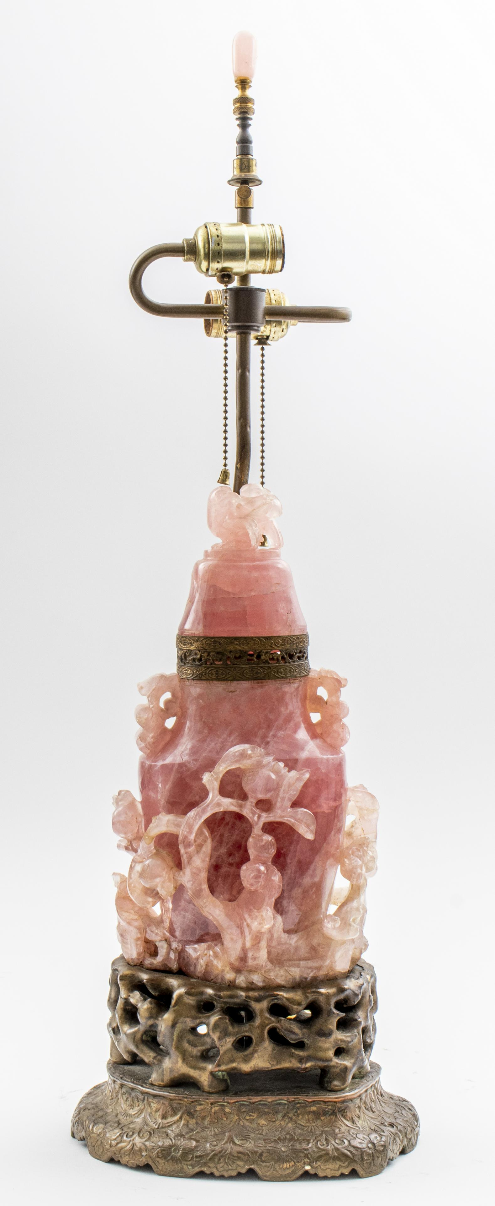 Chinese Rose Quartz Lidded Vase Mounted Lamp (1 of 12)