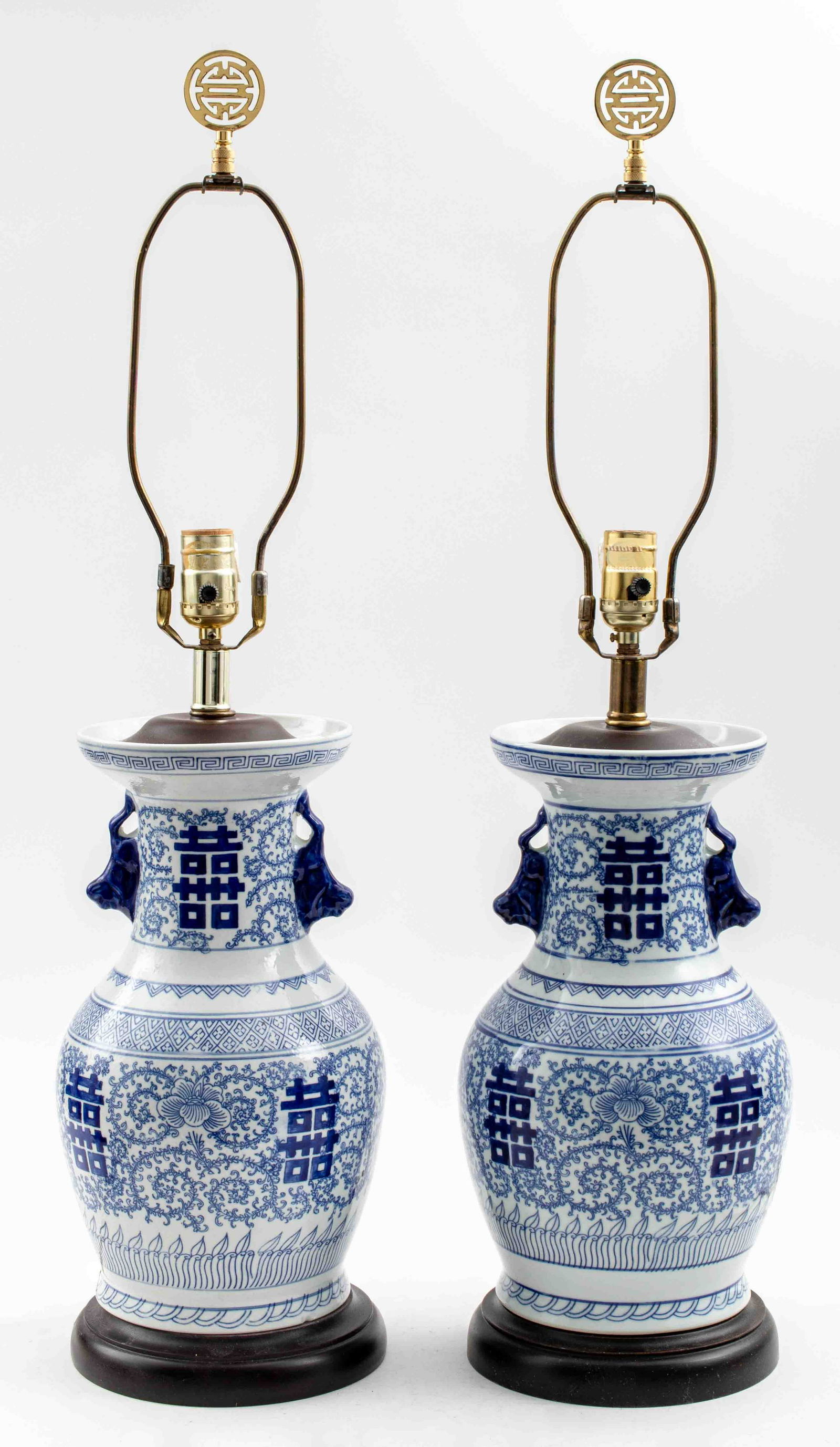 Chinese Porcelain Double Happiness Lamps, Pair (1 of 13)