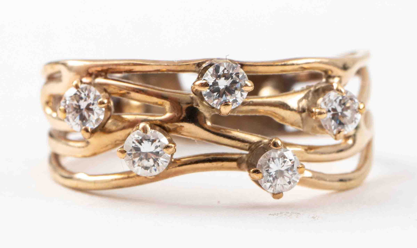 Vintage Brutalist 14K Yellow Gold Diamond Ring (1 of 8)