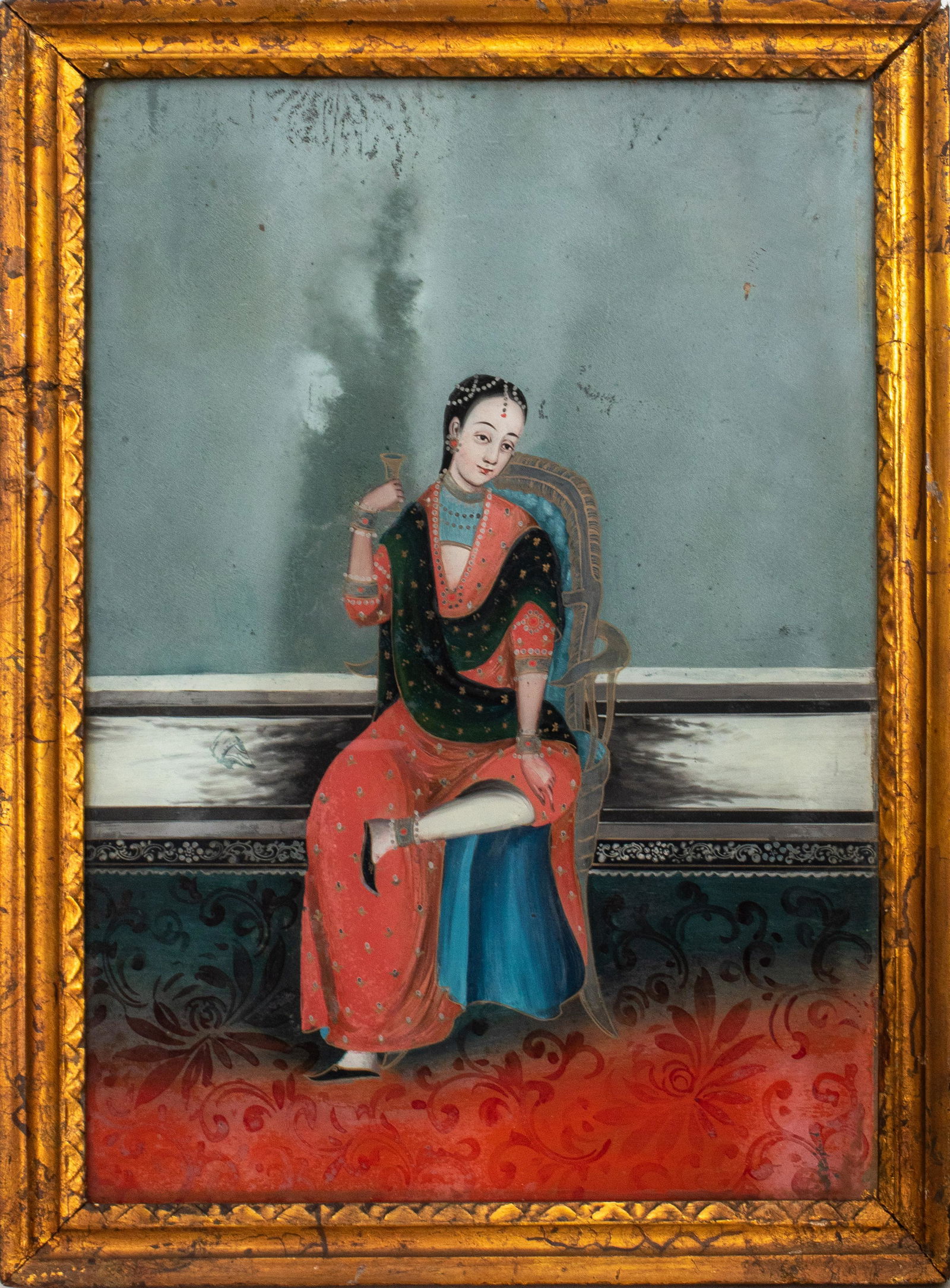 Indian Reverse Painting on Glass of Noblewoman (1 of 9)
