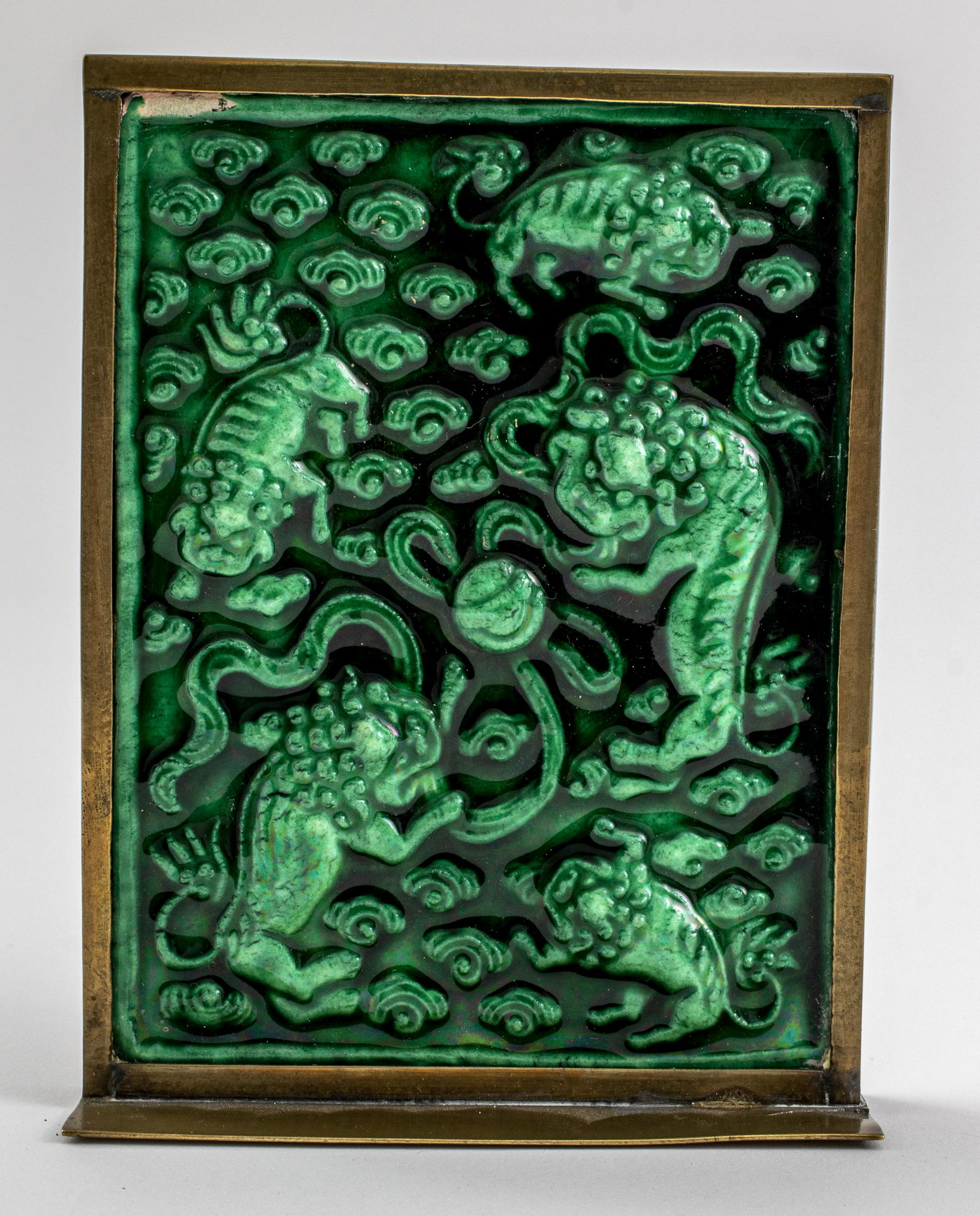 Chinese Green Glazed Ceramic Tile with Lions (1 of 8)