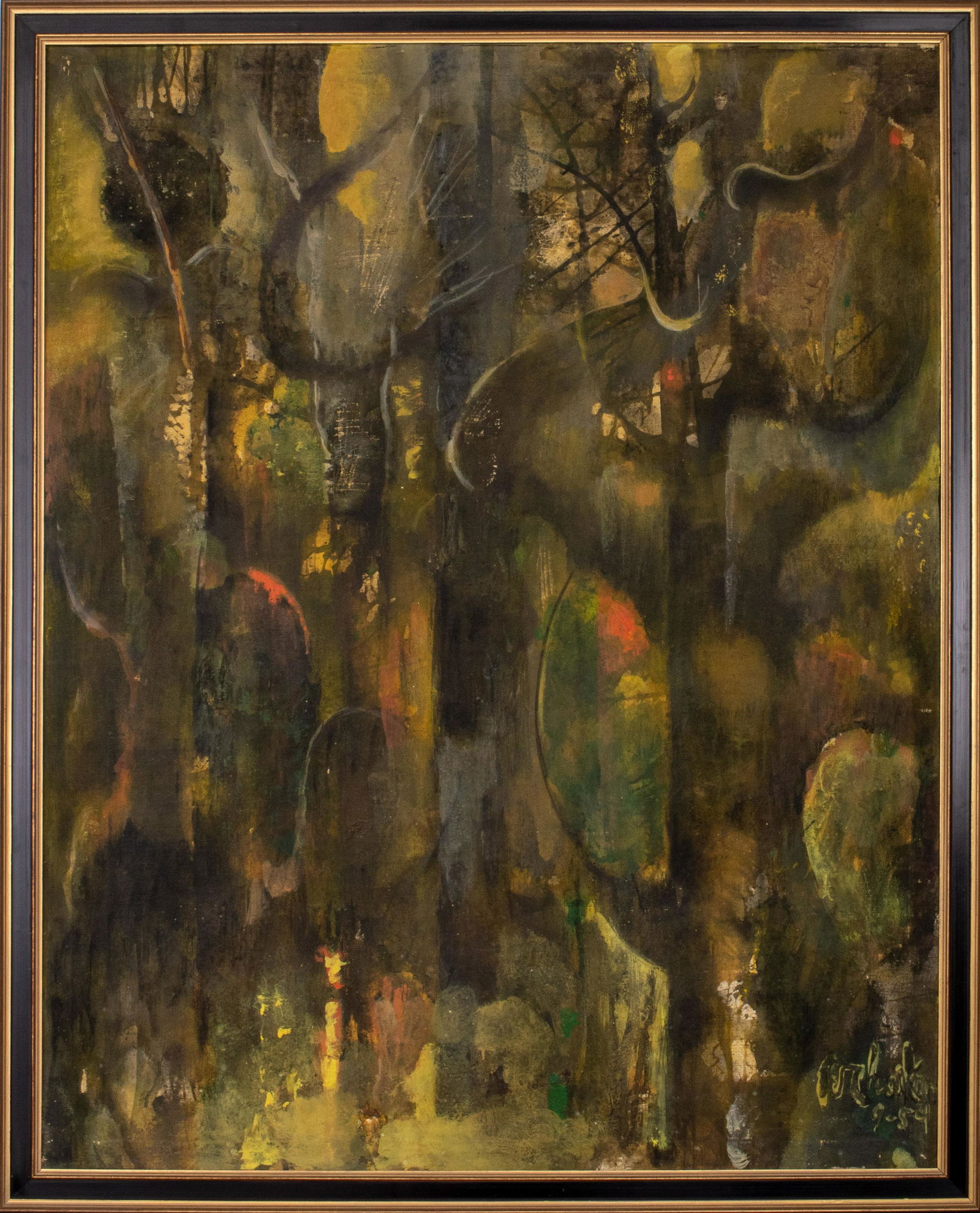 Illegibly Signed Forest Scene Oil on Canvas (1 of 9)