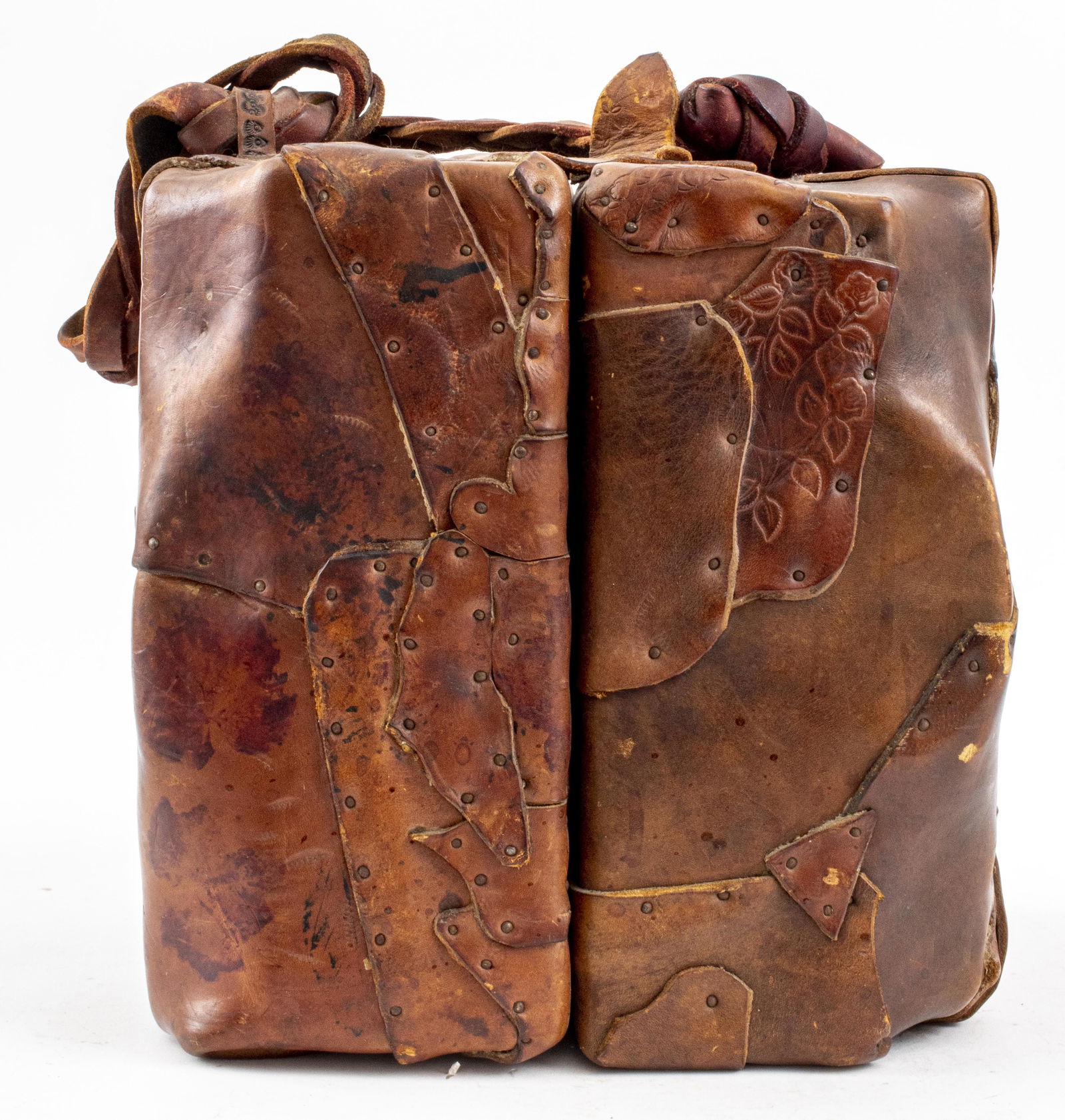 Outsider Art Leather Patchwork Box with Fur Lining (1 of 13)