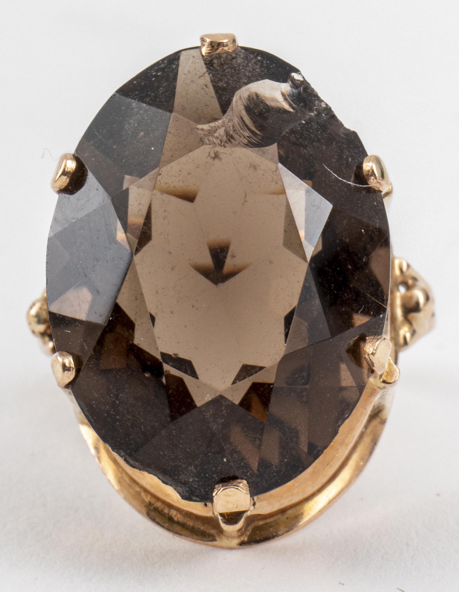 Victorian 14K Yellow Gold Oval Smoky Quartz Ring (1 of 11)