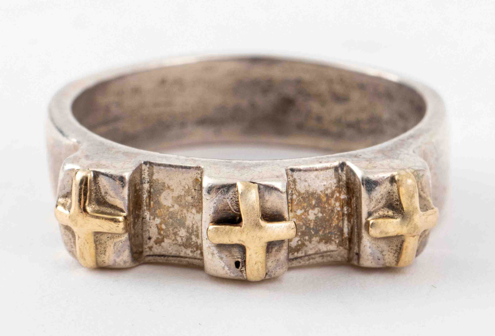 KJ 925 Sterling Silver and 14K Gold Cross Ring (1 of 7)