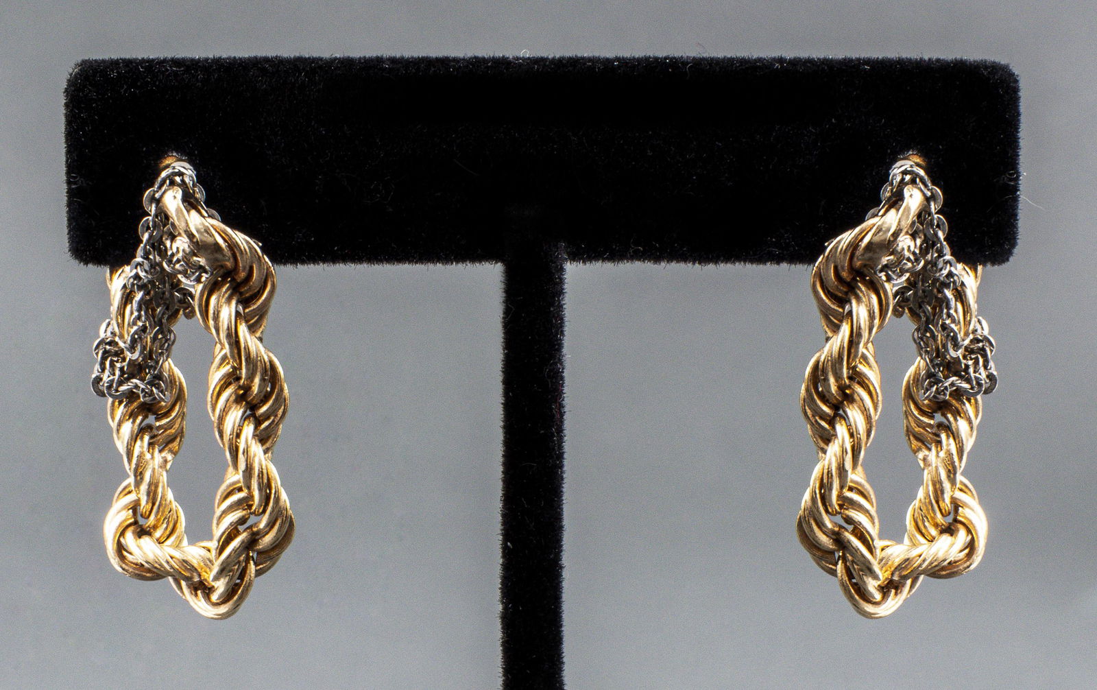 14K Yellow & White Gold Rope Chain Hoop Earrings (1 of 5)