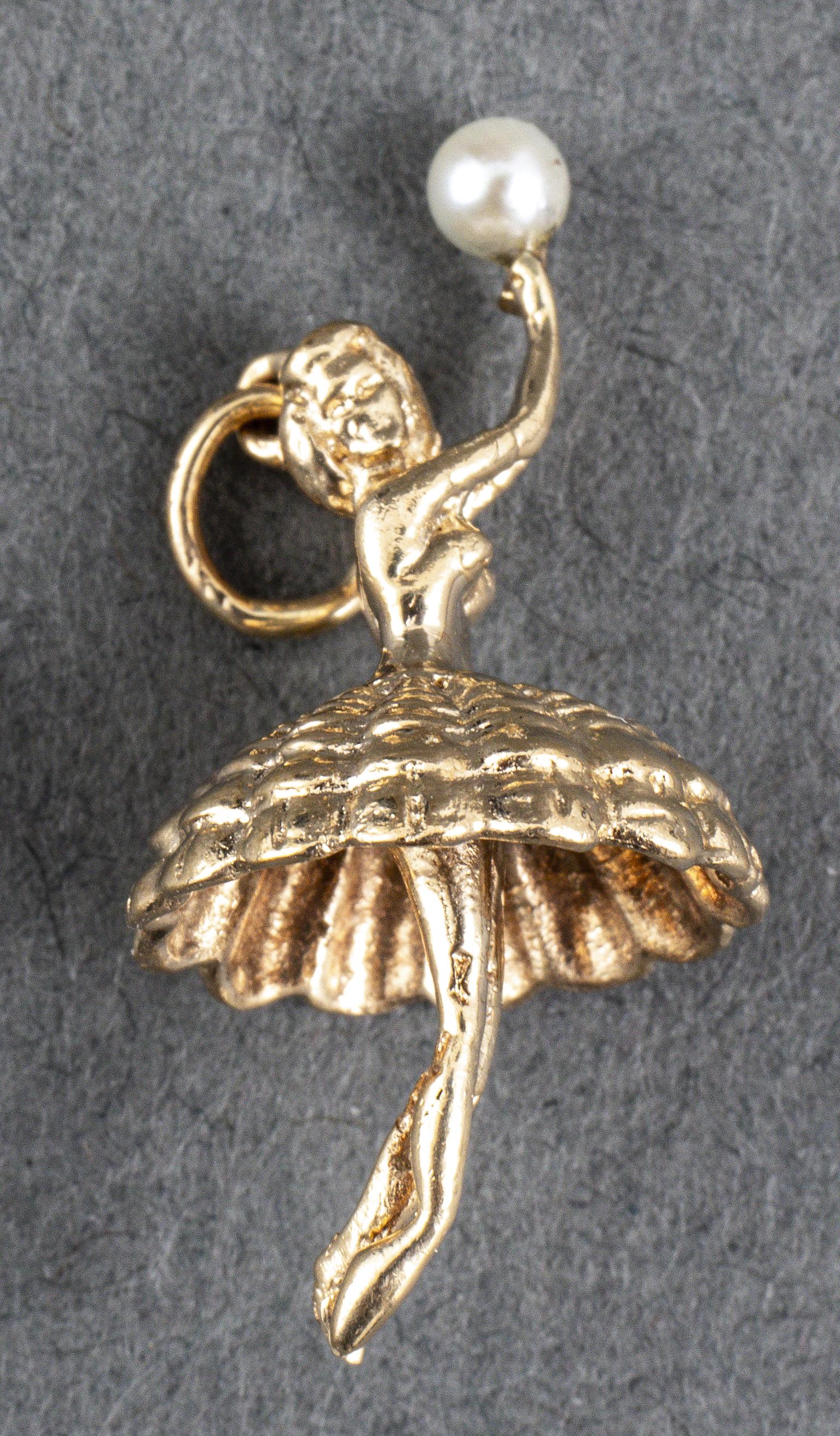 14K Yellow Gold & Pearl  Ballerina Charm Pendant (1 of 5)