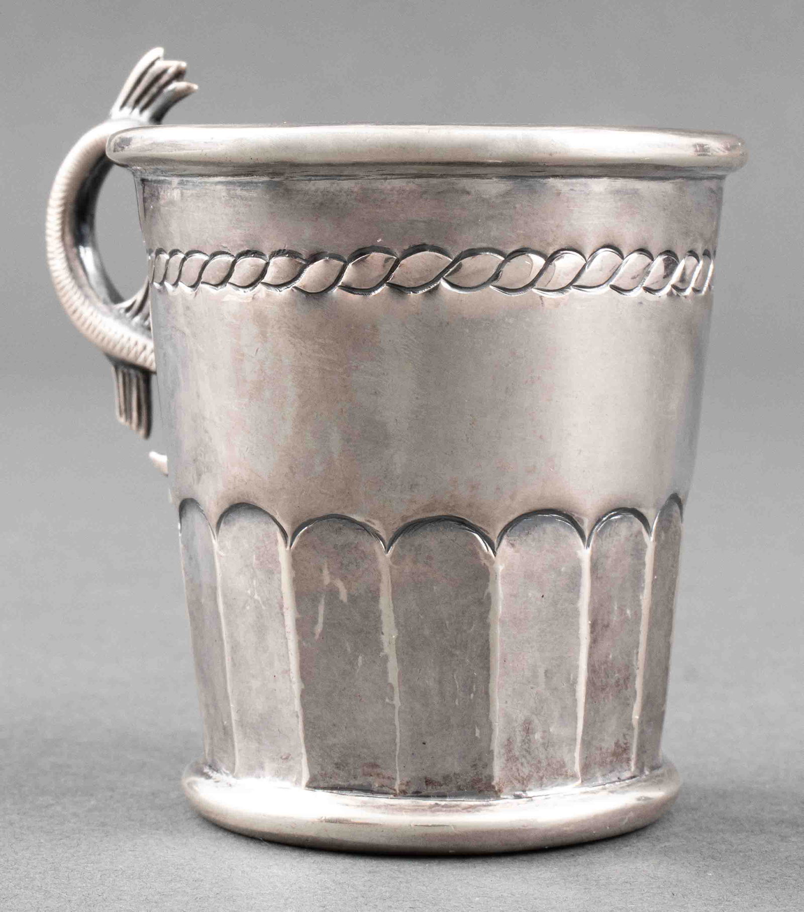 Peruvian Sterling Small Cup Fish Handle, 18th C. (1 of 9)