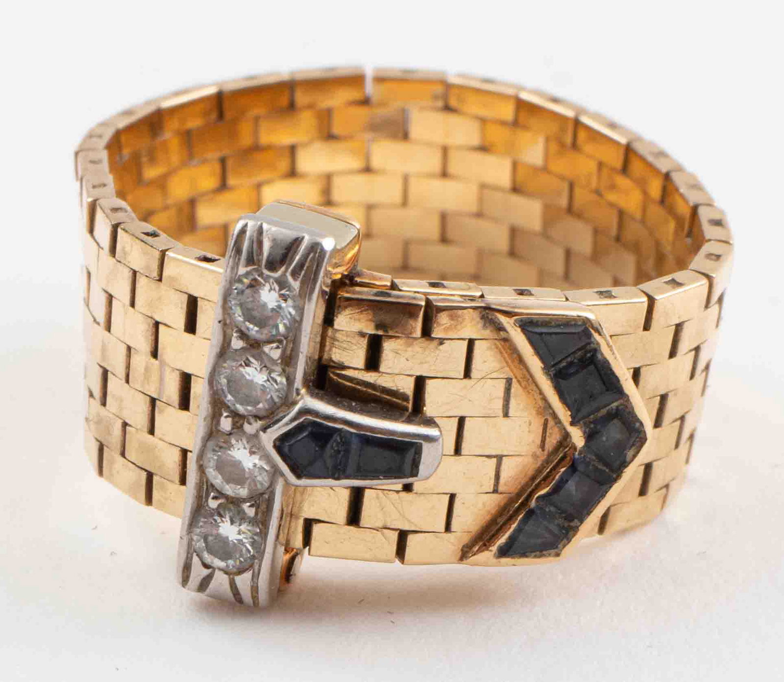 Tiffany & Co. 14K Diamond & Sapphire Buckle Ring (1 of 7)
