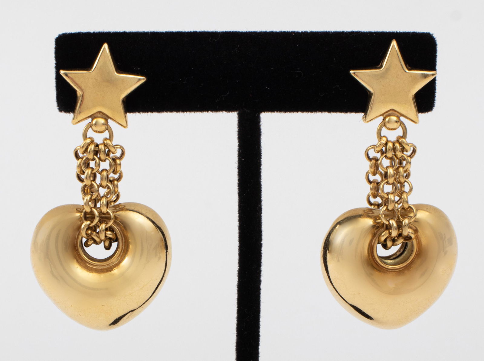 18K Yellow Gold Star & Puff Heart Drop Earrings (1 of 4)