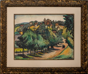 Samuel Halpert "The Chateau" Watercolor on Paper: Samuel Halpert (American, 1884-1930) "The Chateau" watercolor on paper painting depicting a New Jersey landscape, signed and dated 1913 to lower right and with three gallery stickers to verso