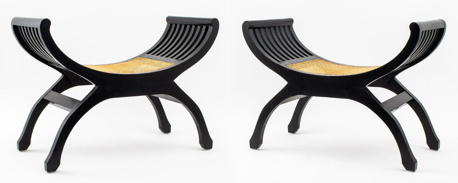 Modern Curule  Benches in Ebonized Wood, Pr (1 of 10)