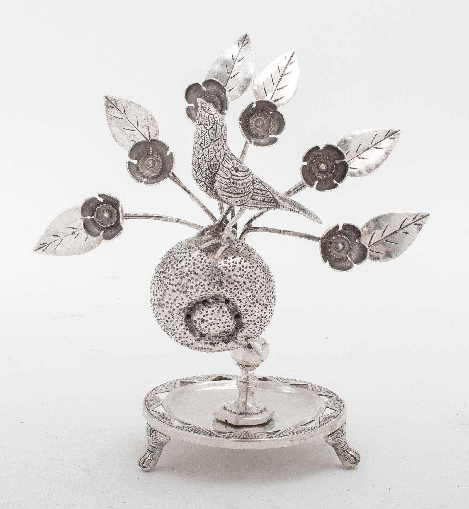 European Silver Flower & Bird Toothpick Holder (1 of 11)
