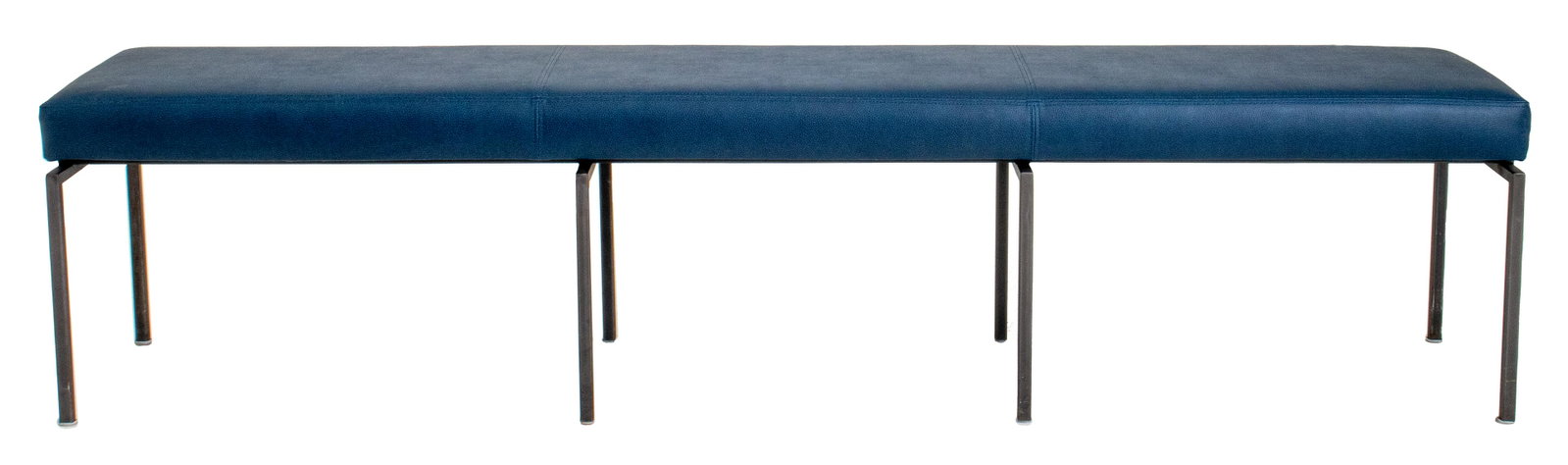 Modern Minimalist Leather Upholstered Long Bench: Modern minimalist custom-built long bench with metal structure and leather upholstery. 18" H x 80" W x 16.5" D.