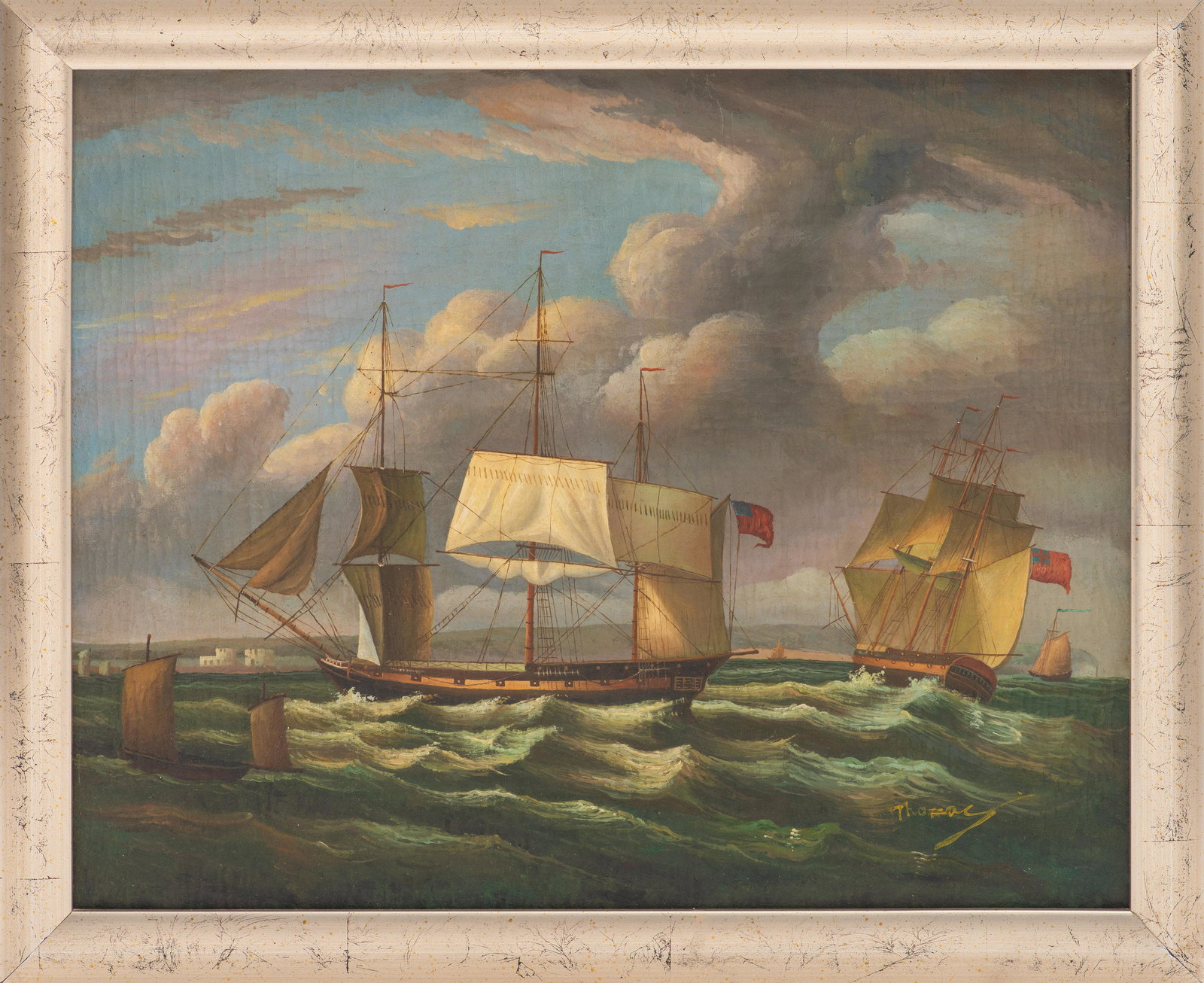 Signed Maritime Oil on Canvas, 19th C. (1 of 8)