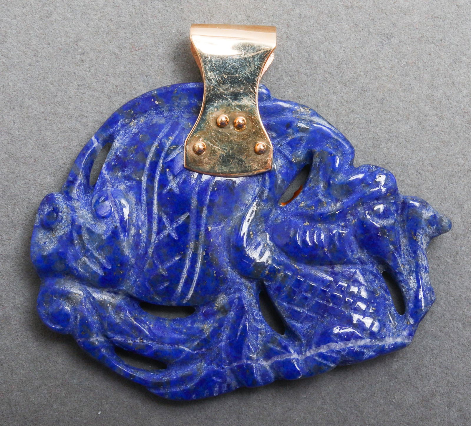 14K Yellow Gold & Carved Lapis Lazuli Pendant (1 of 4)