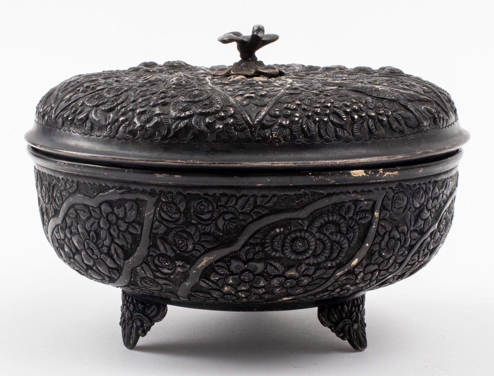 Patinated Repousse Silver Footed Box (1 of 10)
