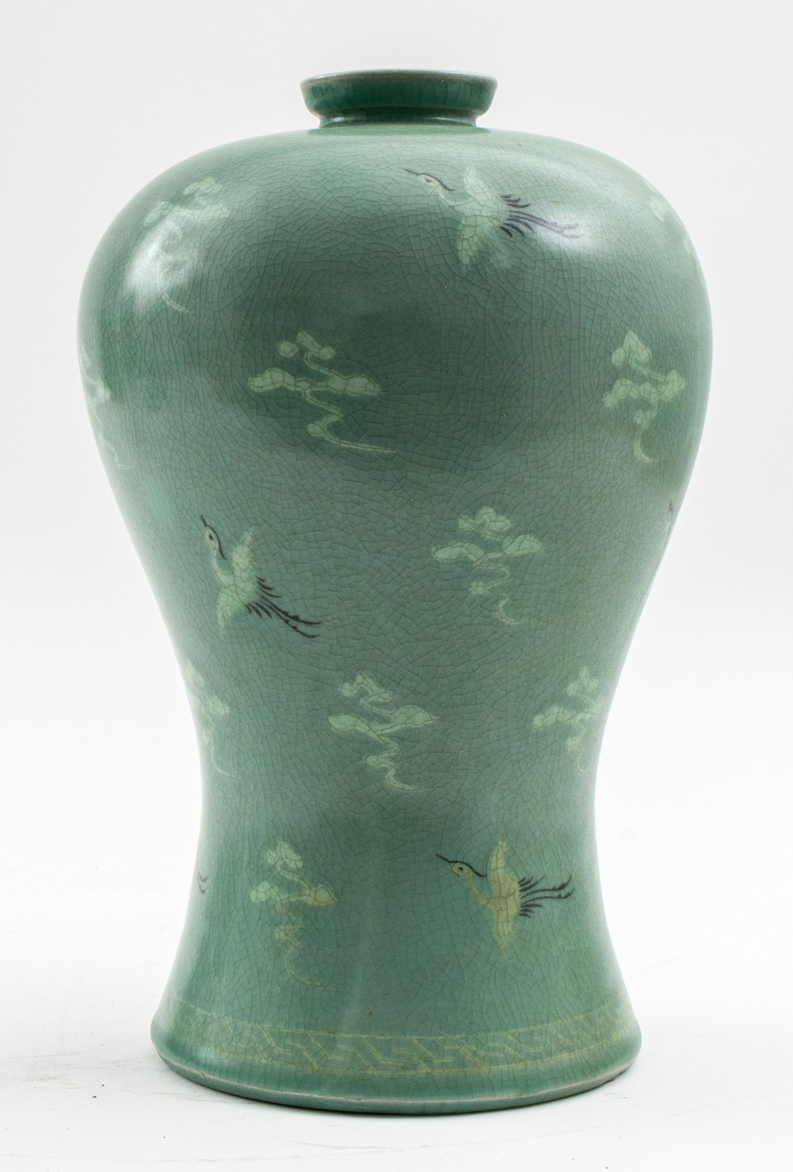 Korean Celadon Porcelain Plum Vase with Cranes (1 of 8)