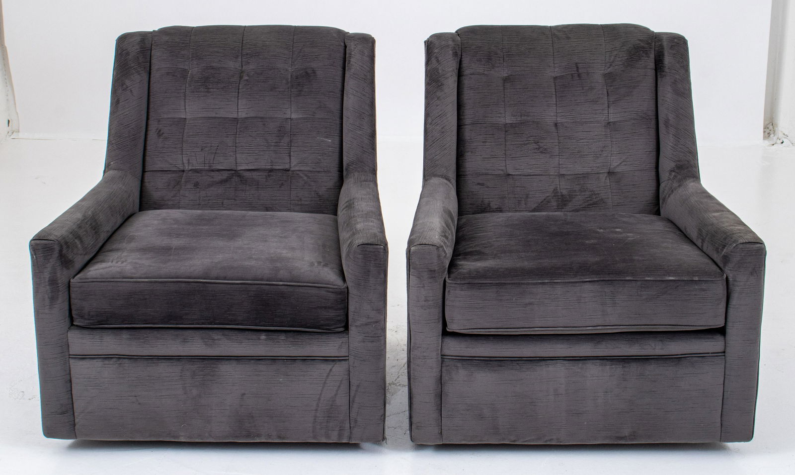 Modern Gray Upholstered Swivel Armchairs, 2 (1 of 12)