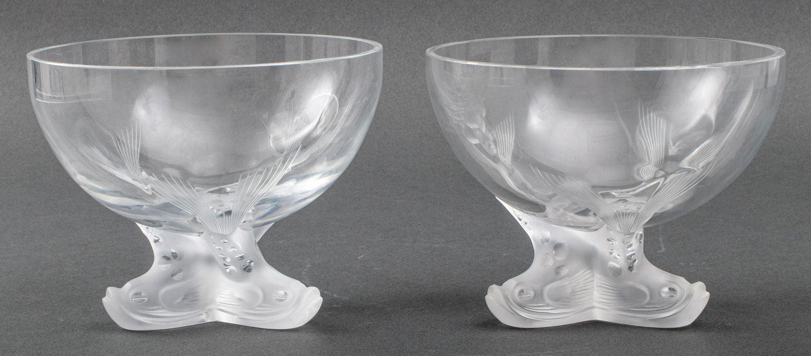 Lalique French Art Glass Crystal Bowls, Pair (1 of 8)