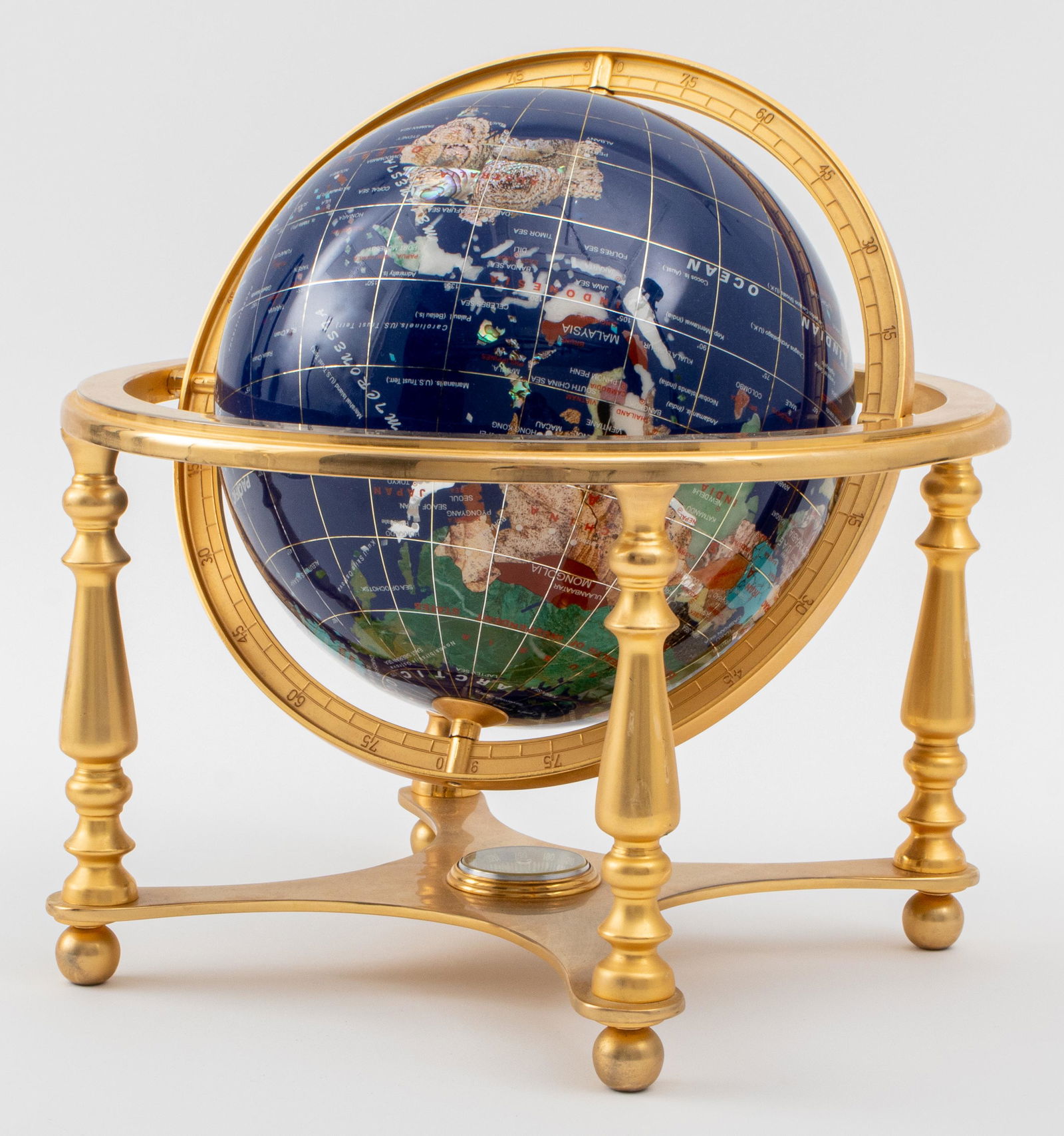 Modern Lapis & Gemstone Globe in Brass Stand (1 of 10)