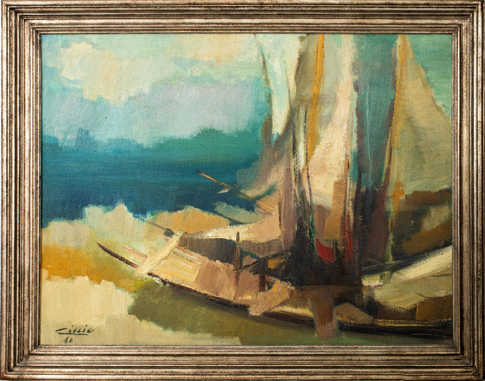 Ciccio Boating Scene Oil on Canvas (1 of 9)