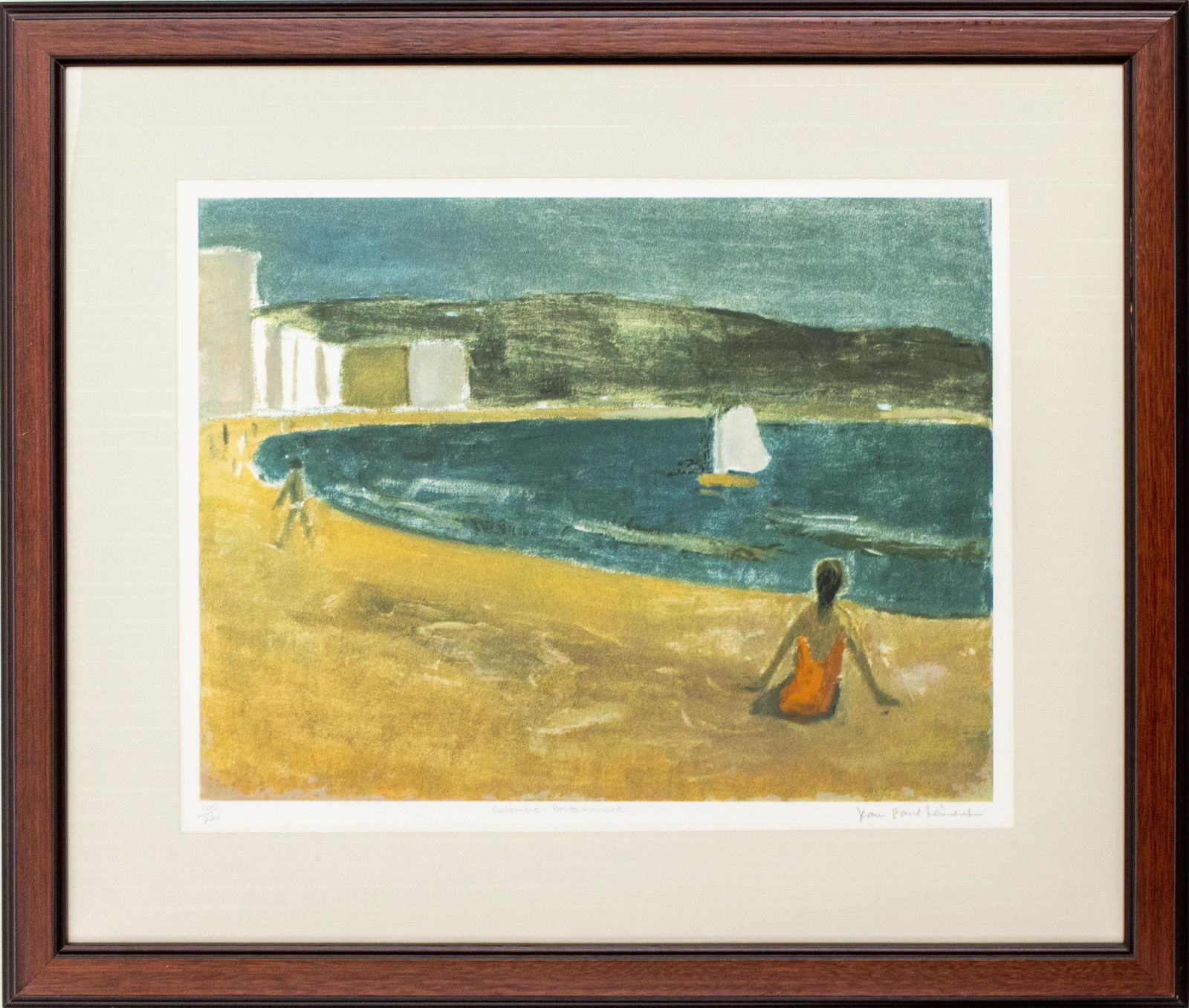 Jean Paul Lemieux Colombie-Britannique Lithograph: Jean Paul Lemieux (Canadian, 1904 - 1990), "Colombie-Britannique," Lithograph, edition: 105/225, signed lower right in pencil. Image: 16.5" H x 21" W; frame: 25" H x 3" W