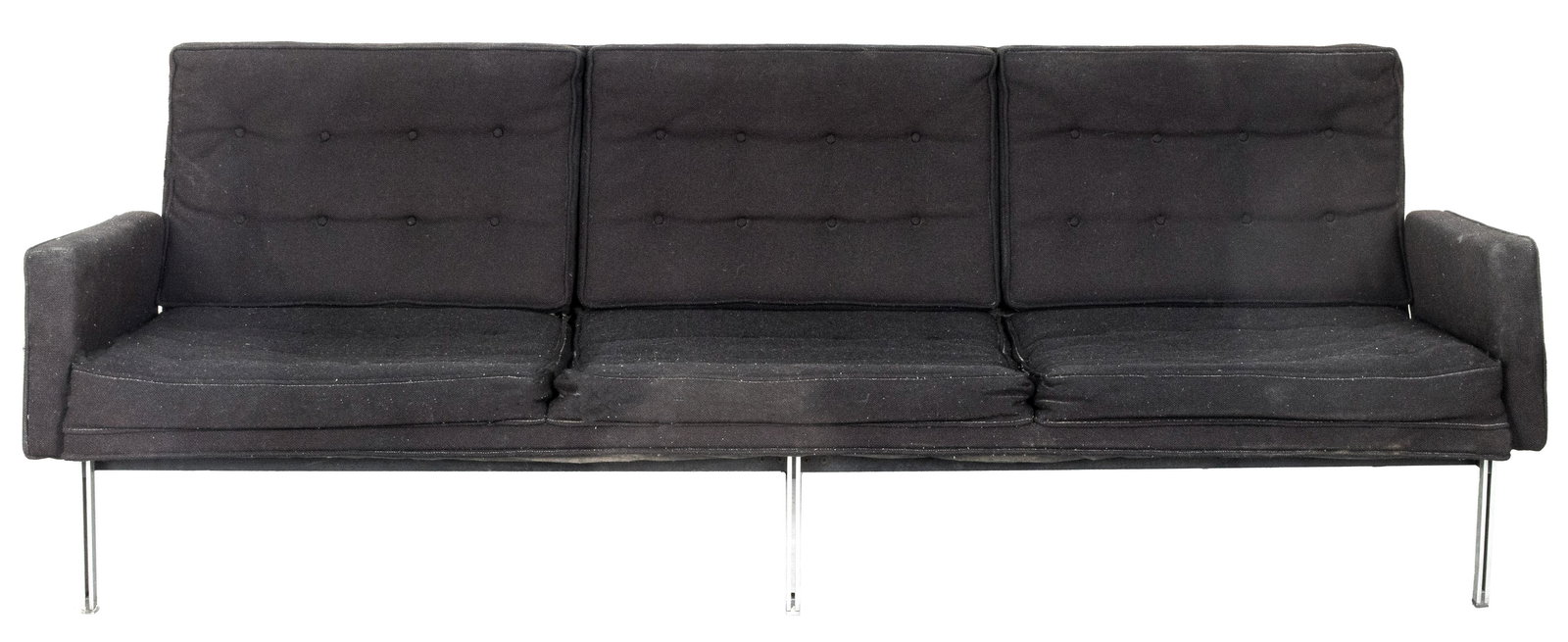 Florence Knoll for Knoll Parallel Bar Sofa: Florence Knoll for Knoll split parallel bar three-seat armless sofa, 1960. 29.5” H x 88” W x 28.5” D. As is.