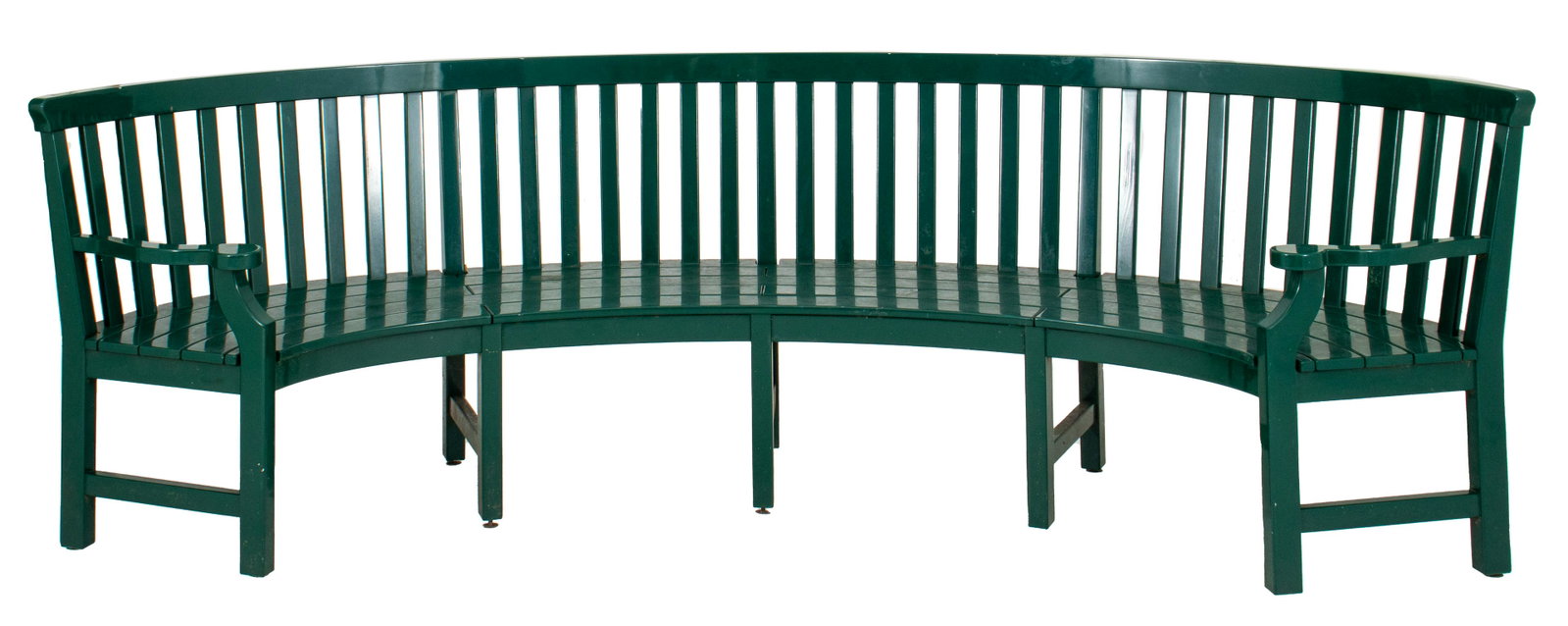 Weatherend "Oval" Settee, Green: Modern Contemporary Weatherend "oval" settee, or outdoor patio garden bench in hunter green, with attached Weatherend plaque. 36.5" H x 115" W x 19.5" D; seat height: 18" H.