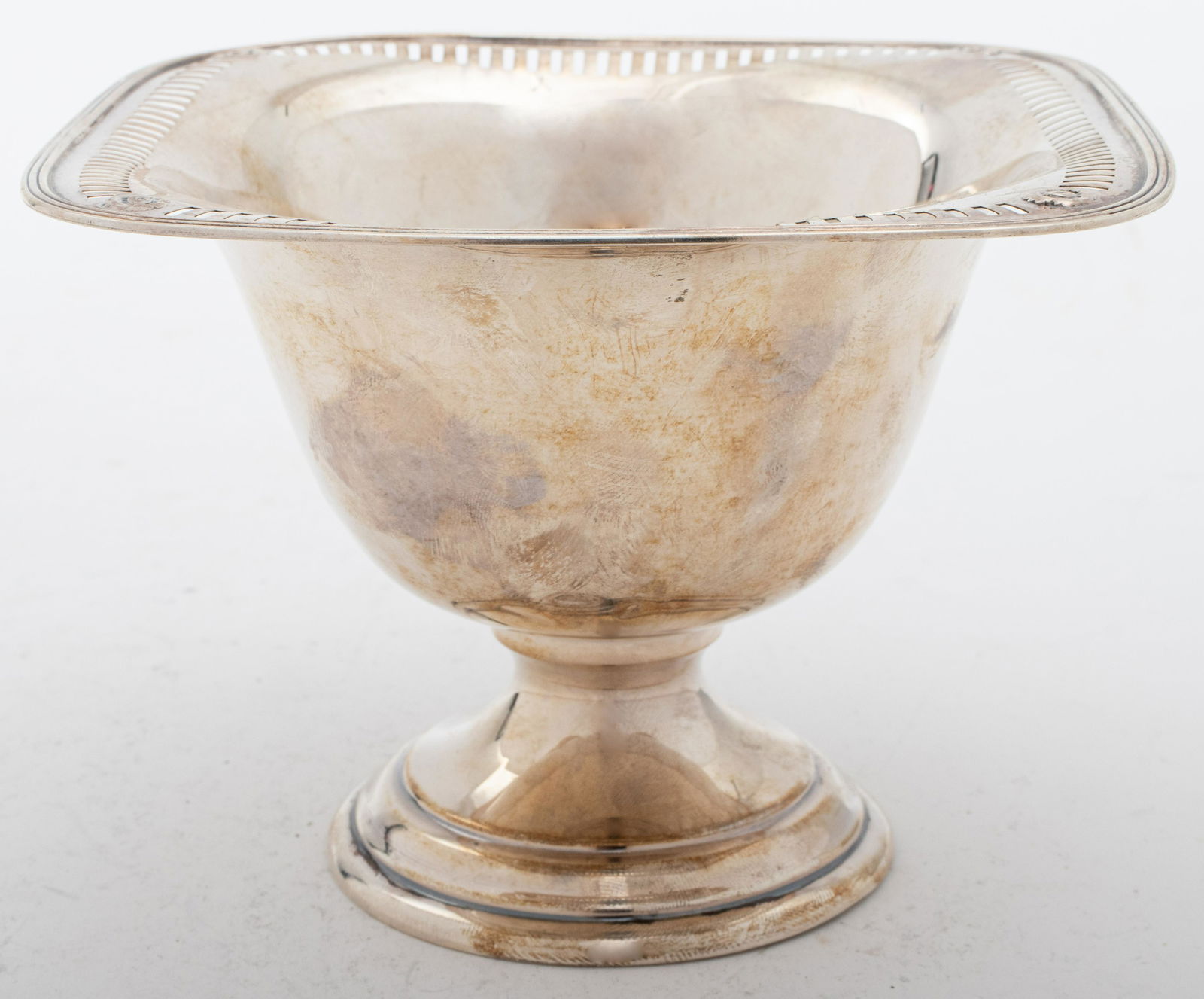 Sterling Footed Square Bowl Reticulated Border (1 of 5)